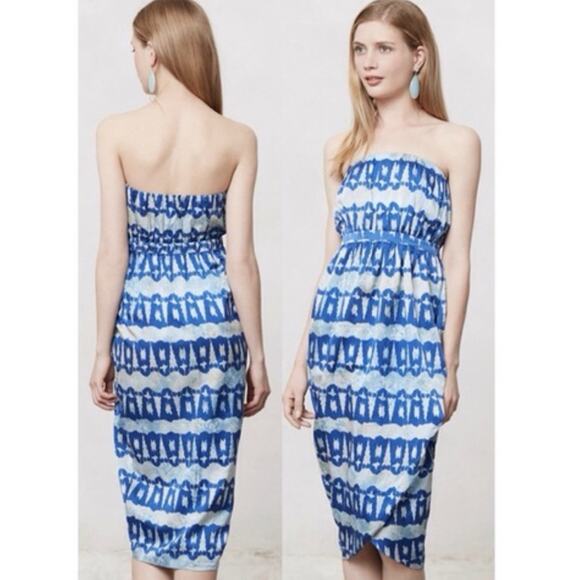Anthropologie Andree DeLair Cordelia Strapless Batik Midi Dress XS - Picture 3 of 10